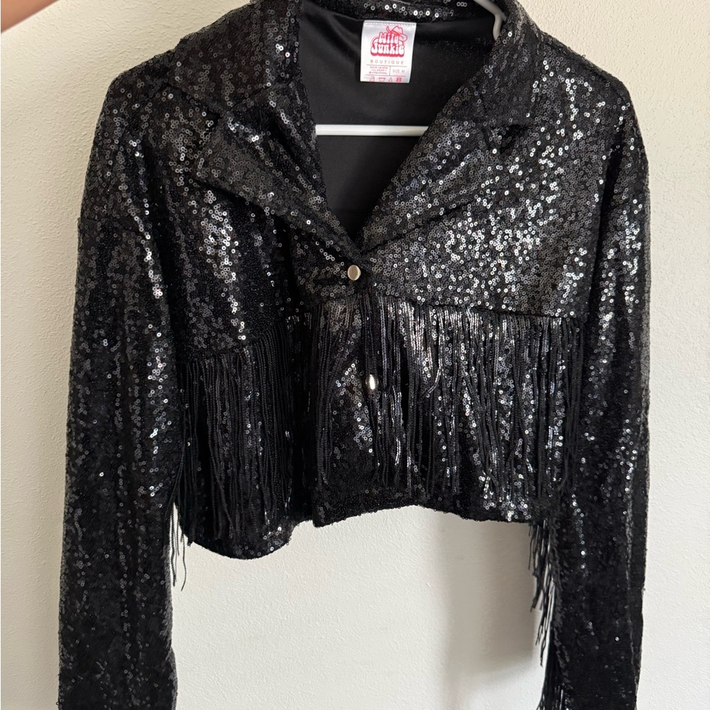 Sequin Fringe Black Jacket